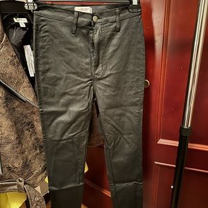 feaux black leather denim pants